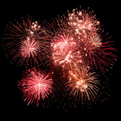 Fototapeta premium Gold Spark Firework Texture Radiant Pattern, Isolated on Black, Vibrant Fireworks Texture Burst on Black Night Sky, Dynamic Starburst Firework Texture for Party, Festival, and Celebration Backdrops