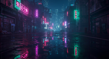 サイバーパンク夜景 ネオン輝く都会の街並み

