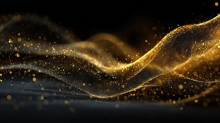 Abstract gold particles flowing on dark background