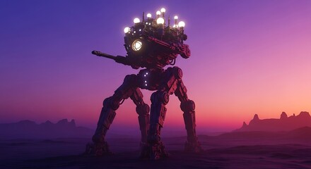 Futuristic Robot in Desert Landscape.