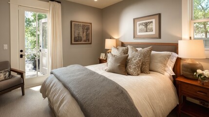 Fototapeta premium Cozy bedroom with neutral tones