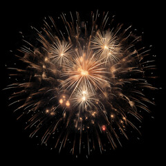 Fototapeta premium Gold Spark Firework Texture Radiant Pattern, Isolated on Black, Vibrant Fireworks Texture Burst on Black Night Sky, Dynamic Starburst Firework Texture for Party, Festival, and Celebration Backdrops