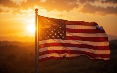 Majestic American Flag at Sunset: A Patriotism Symbol