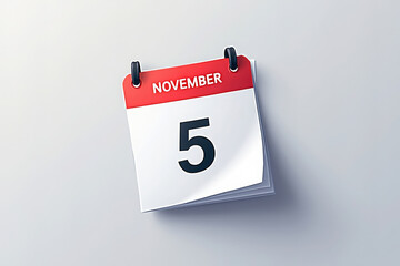 Calendar Page Displaying November 5th on a White Background with Red Header and Spiral Binding for Organization