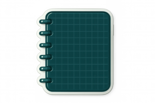 Closed spiral notebook with squared pages isolated on transparent background, ideal for education and office related designs