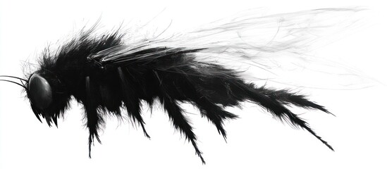 Obraz premium A detailed, stylized illustration of a black, fuzzy insect with translucent wings.