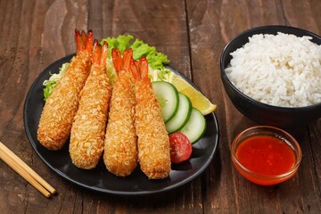 Ebi furai is a Japanese dish made from shrimp coated with pangko flour