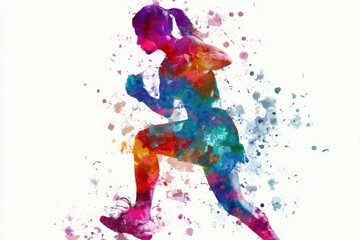 Naklejka premium An abstract watercolor illustration of a female athlete running. The image symbolizes movement, speed, determination, and a healthy lifestyle.