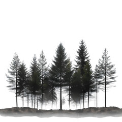 Misty pine forest silhouette row high resolution picture