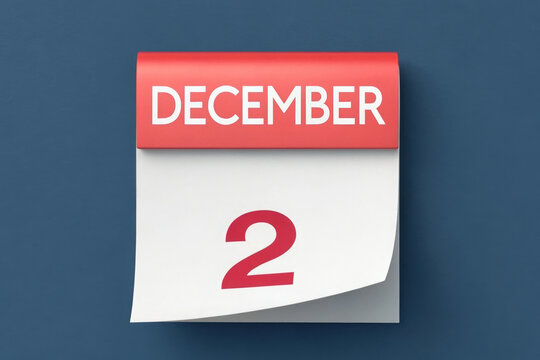 Calendar Page Mockup Showing December 2nd on a Dark Blue Background for Important Date Reminders and Scheduling