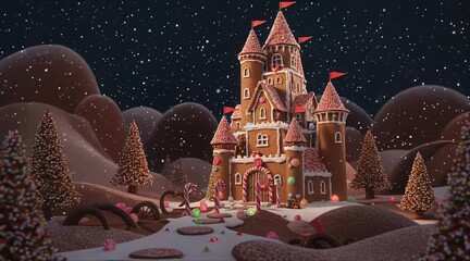 gingerbread castle with icing towers and candy cane gates - Powered by Adobe