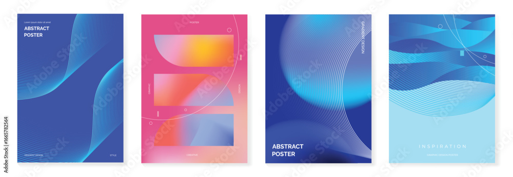 Wall mural modern gradient poster on dark background vector set. cover template with vibrant perspective geomet