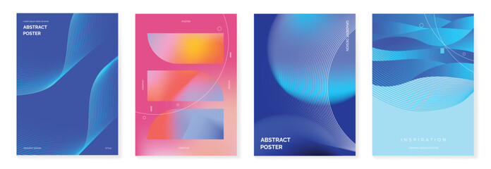 Fototapeta na wymiar Modern gradient poster on dark background vector set. Cover template with vibrant perspective geometric shapes different. Modern Design for wall art, flyers, brochures, covers and web banners.
