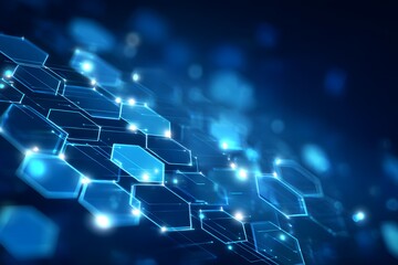 Blue technology background with hexagons and lights, a vector illustration of digital elements for a business presentation or corporate banner design.
