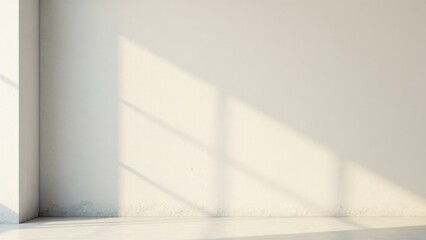 Empty Room with Sunlight Streaming Through Window Illuminating a White Wall and Light-Colored Floor