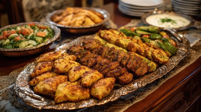 Buffet of assorted baked goods and salads - Powered by Adobe