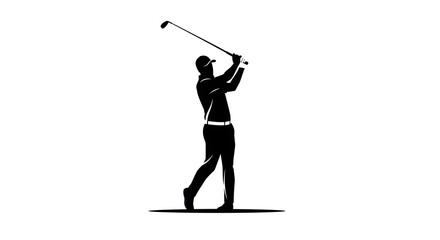 Fototapeta premium Silhouette of a Golfer Swinging Club Against White Background