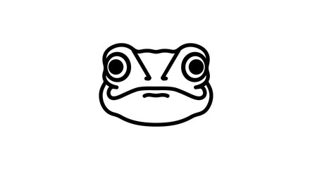Simple Black and White Cartoon Frog Face on White Background