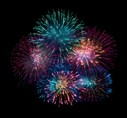 Obraz premium Gold Spark Firework Texture Radiant Pattern, Isolated on Black, Vibrant Fireworks Texture Burst on Black Night Sky, Dynamic Starburst Firework Texture for Party, Festival, and Celebration Backdrops