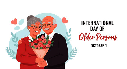 Affectionate Senior Couple Holding Flowers on International Day of Older Persons