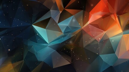 Abstract polygonal shapes with glowing particles