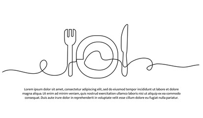 One line of cutlery. Abstract minimal continuous line.