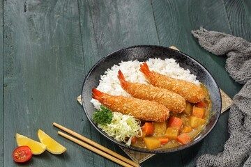 Ebi Fry Curry Don or Ebi Fry Japanese Rice with Ebi Fry