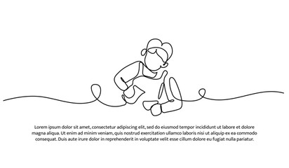 One line of waiters. Abstract minimal continuous line.