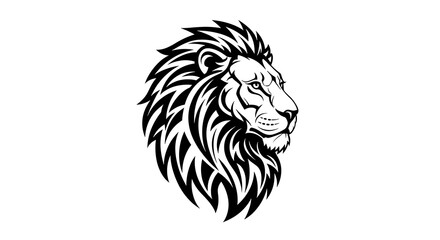 Fototapeta premium Tribal Lion Head Profile Design in Black and White