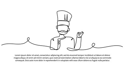 One line of chef. Abstract minimal continuous line.