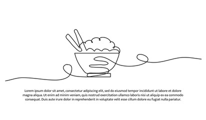 One line of food in a bowl. Abstract minimal continuous line.