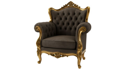 Elegant Gold and Brown Armchair Illustration on a Transparent Background