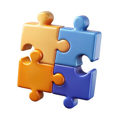 Obraz premium Four colorful 3d puzzle pieces fitting together forming a complete square symbolizing teamwork transparent background