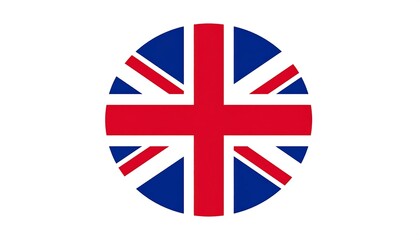 A circular design of the United Kingdom flag, featuring red crosses on a blue background, encircled by white stripes.