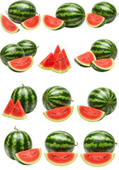 Fresh Watermelon Slices And Whole Fruits On Transparent Isolated Background