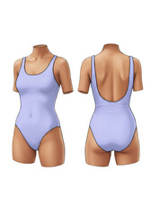 Front and Back Views of a Light Purple One-Piece Swimsuit Illustration