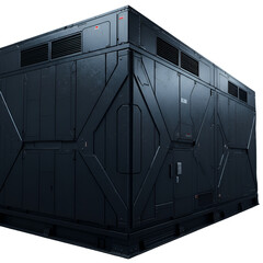 Futuristic 3D Illustration of a Black Metallic Box with Geometric Texture