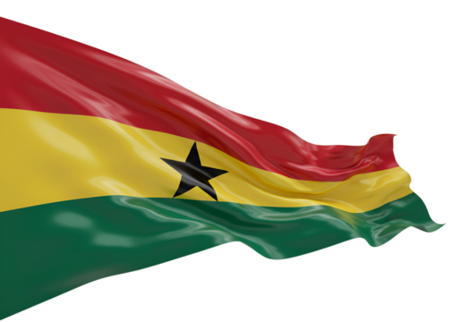 Ghana Flag Waving on Transparent Background Illustrative Patriotic Symbol