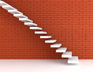 Obraz premium Diagonal white stairs against a red brick wall