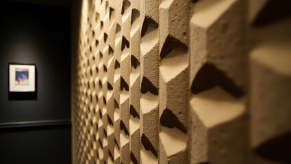 A detailed view of a modern architectural texture, focusing on a repetitive pattern of geometric shapes, showcasing artistic design and contemporary structure