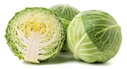 Fresh Green Cabbage Trio: A Cross-Sectional View of Crisp Layers and Healthy Produce