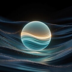 A digital painting of a luminous circle suspended in deep space, symbolizing "inner peace" and radiating a soft, ethereal glow. The circle pulsates with gentle