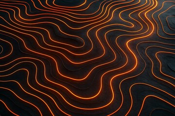 Abstract topographic lines with glowing orange light creating a modern and stylish graphic design for digital and computer rendering