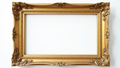Elegant weathered gold picture frame, white backdrop , border, gold, gold frame
