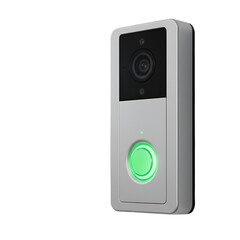 Modern Smart Doorbell Illustration with Metallic Silver Finish Isolated