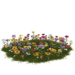 Photo of a Colorful Floral Meadow in Full Bloom on Transparent Background