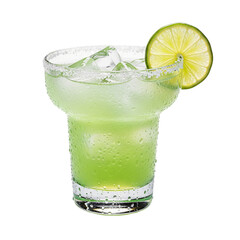 Refreshing green margarita cocktail with lime slice isolated on transparent background