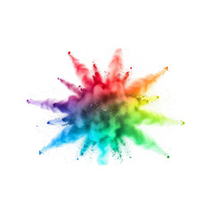 Vibrant rainbow powder explosion isolated on transparent background