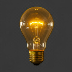 Photo of a Glowing Vintage Lightbulb with Gold Base and Clear Glass Background