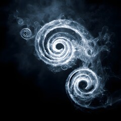 Swirling smoke patterns create an ethereal atmosphere against a dark background, evoking mystery